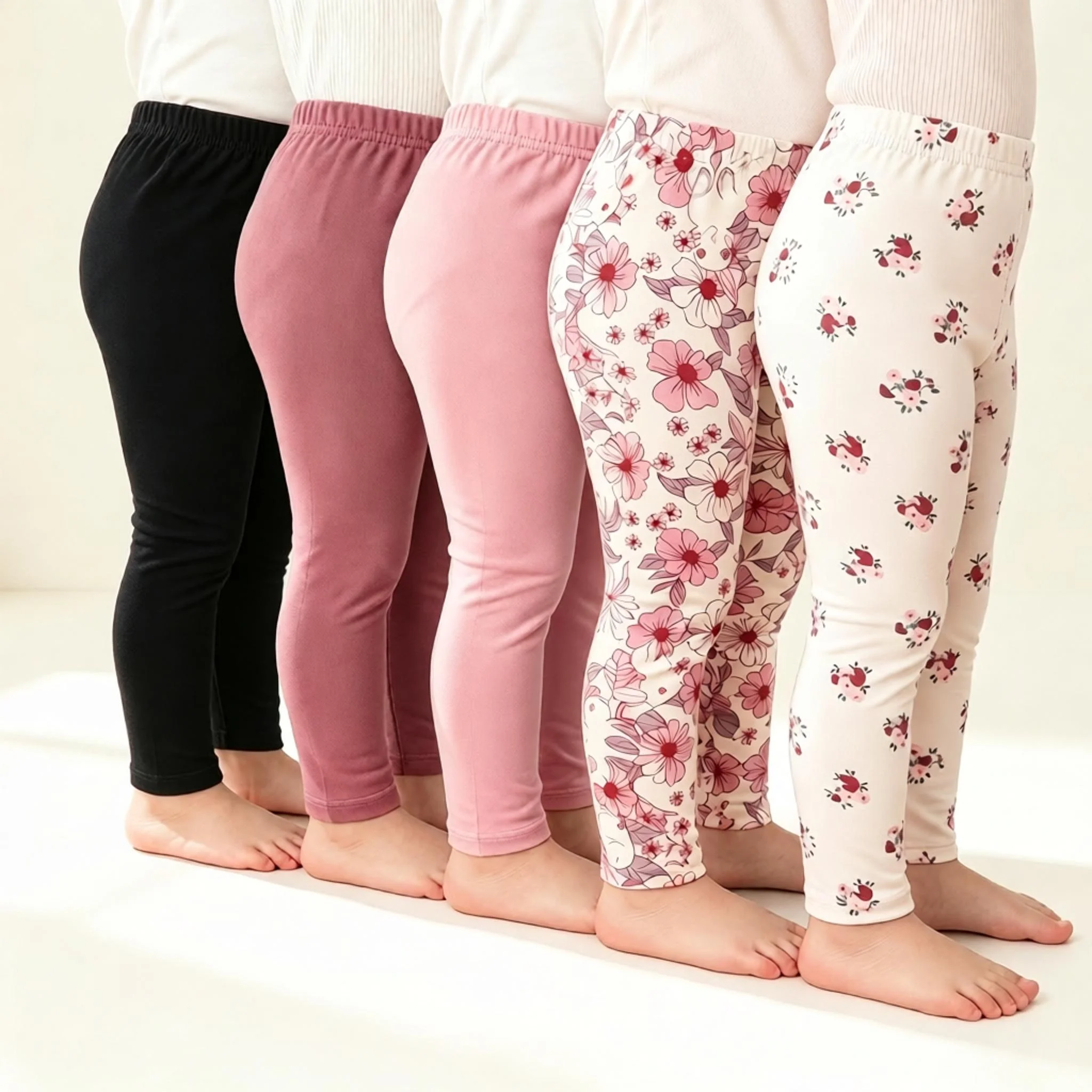 5-teiliges Leggings-Set für Babymädchen, einfarbig und mit Blumenmuster, weicher, elastischer Bund, Hosen für Kleinkinder, ideal für den täglichen Gebrauch im Frühling und Herbst. – Detail 1