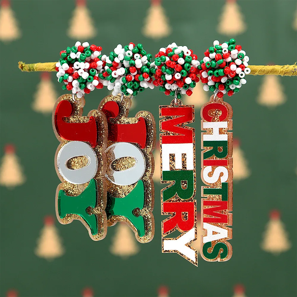 New Mirror Acrylic Merry Christmas Letter Drop Earrings for Women Fashion JOY Elk Long Dangle Earring Party Jewelry Xmas Gifts