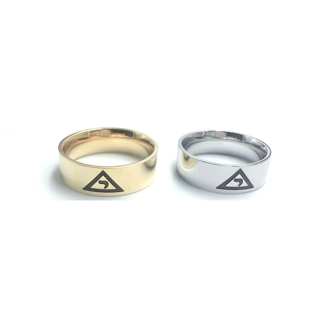 

European and American Minimalist Fashion Stainless Steel Freemasonry Triangle Logo Men's Corrosion Rings Size 7-13