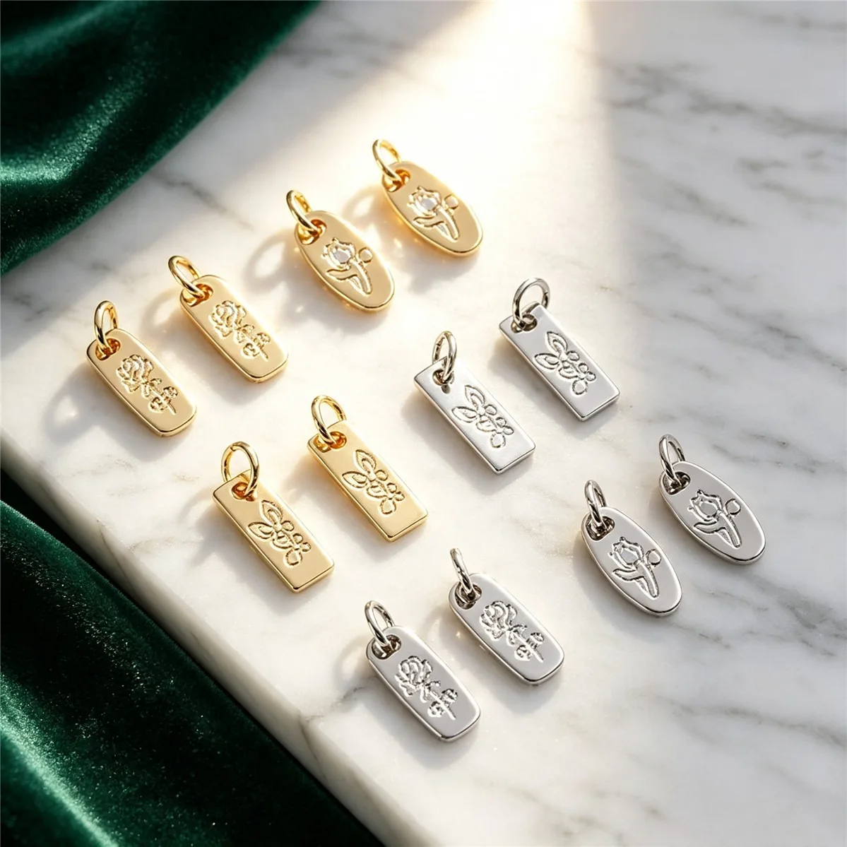 14K Gold-wrapped Rose Double Butterfly Tulip Small Tag DIY Extension Tail Chain Bracelet Pendant Charm Accessories