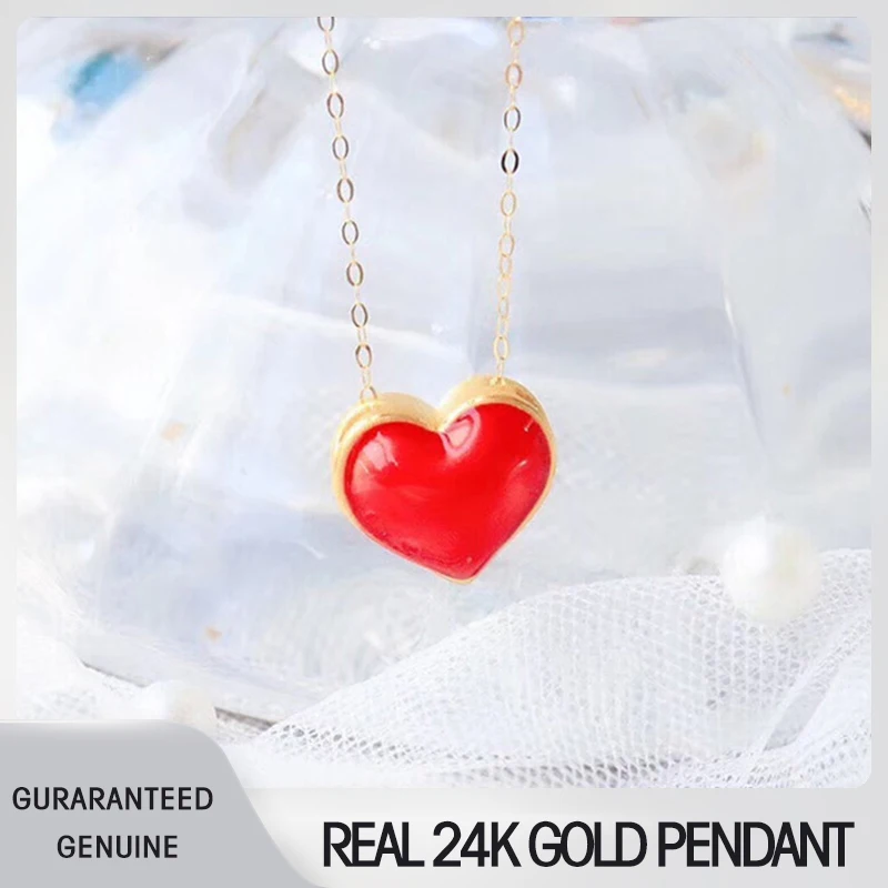 NYMPH Real 24K Yellow Gold Pendant Necklace for Women Solid AU750 Chain Heart Shape Wedding Gift 24K 999 Fine Jewelry 2020 D505