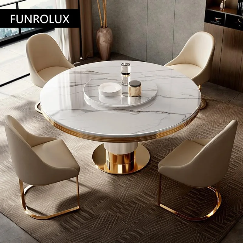 Modern restaurant marble round dining table and chair combination simple round table with turntable dining table