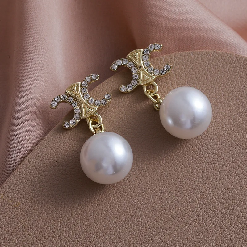 Korean Exquisite Fashion Crystal Earrings Women Imitation Pearl Pendant Earrings Banquet Anniversary Jewelry Accessories Gifts