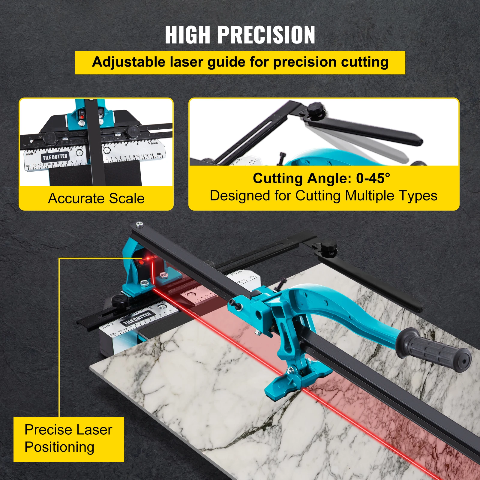 Bisujerro Cortadora de Azulejos 35-600 mm Máquina para Cortar Azulejos con Láser Cortador de Azulejos Manual Cortadora de Cerámica con Soporte