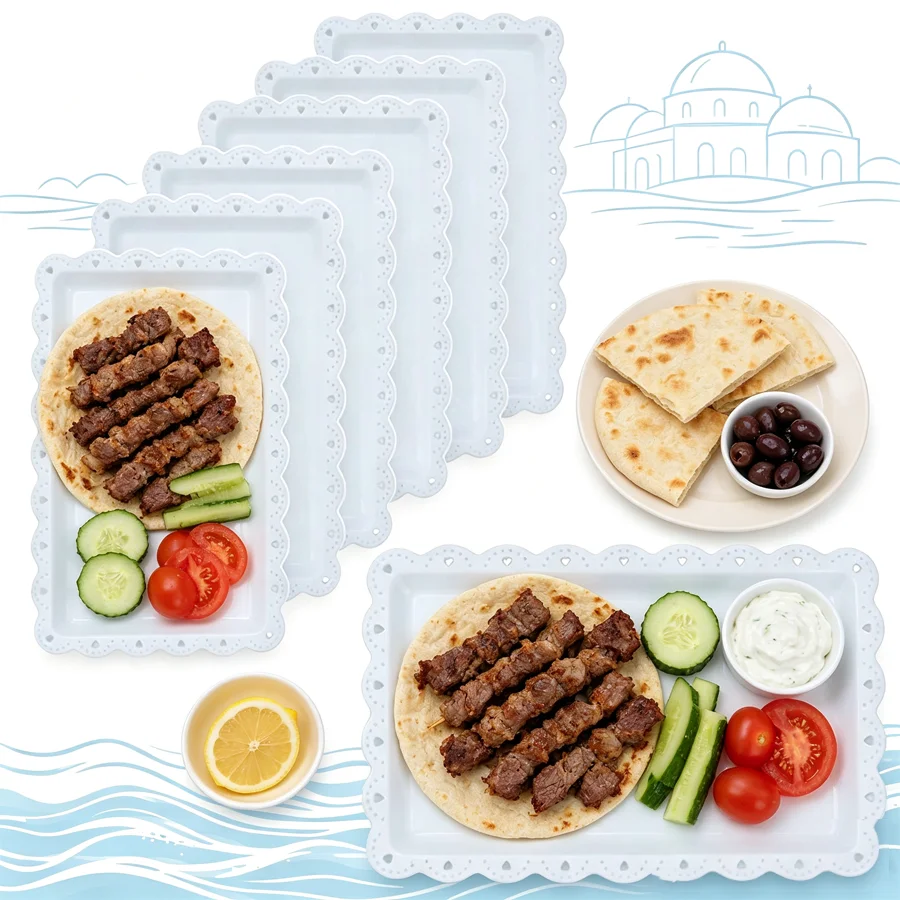 5-7-Piece Art-Themed Wave-Shaped Plastic Tray Set Is Portable, Durable, and Easy to Clean. It's Versatile and Suitable for Party