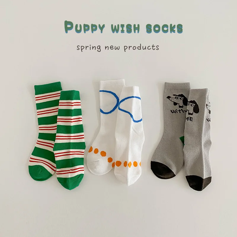 Kid Spring Summer Socks Baby Boys Calf Crew Sock Fashion Pattern Cotton Socks 3 Pairs