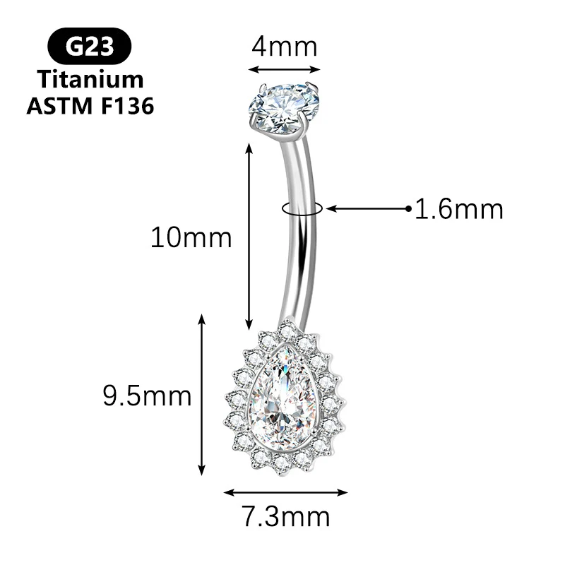 ASTM F136 التيتانيوم كريستال جوهرة منحني الحديد خواتم البطن زر السرة خواتم الثقب Nombril Ombligo ثقب المجوهرات الساحرة
