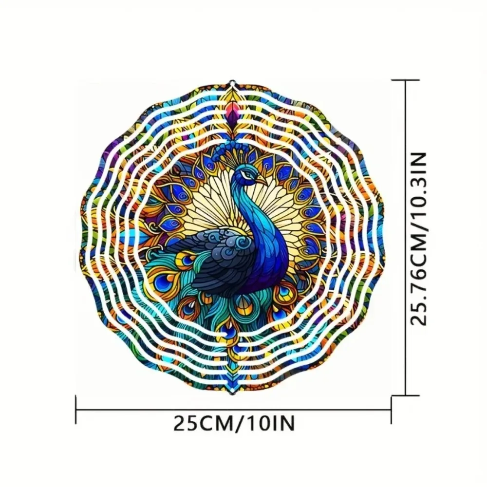 PeaRooster Stained Glass Wind Spinner - 3D Laser-Cut Peacock, 360° Rotating Garden Art Decor
