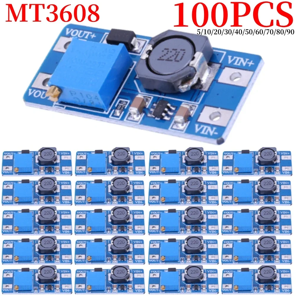 5-100PCS MT3608 DC-DC Step Up Converter Booster Power Supply Module Boost 2V-24V To 5/9/12/28V Step-up Board MAX output 28V 2A