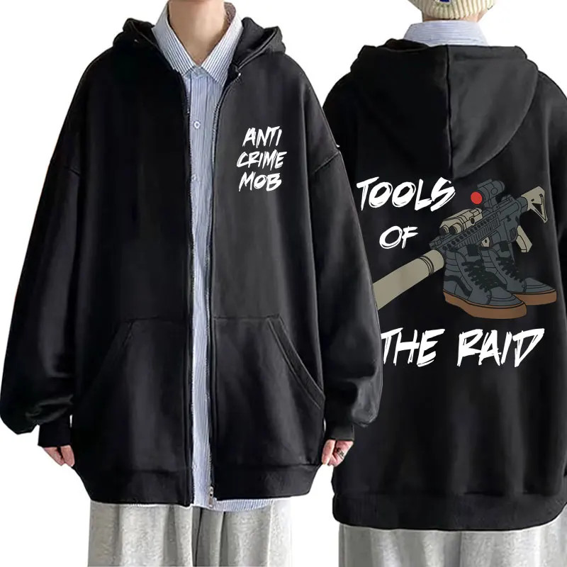 

Forward Observations Group Anti Crime Mob Tools of The Raid Zipper Hoodie Men Gothic Oversized Zip Sweatshirt Male Zip Up Jacket