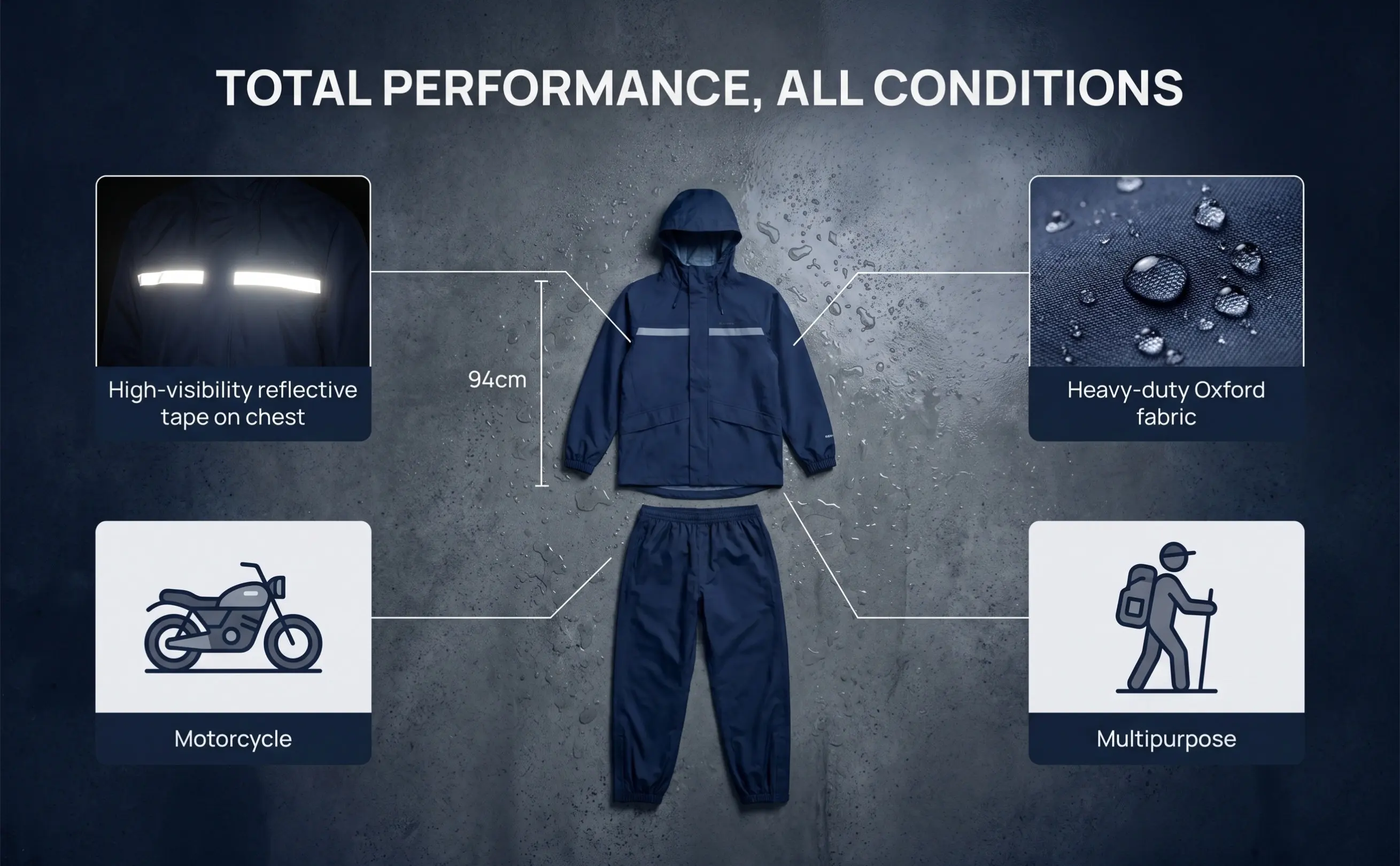 Adult Unisex Reflective Rain Suit for Motorcycle Bicycle Outdoor Activities Double Layer Split Raincoat and Rain Pants