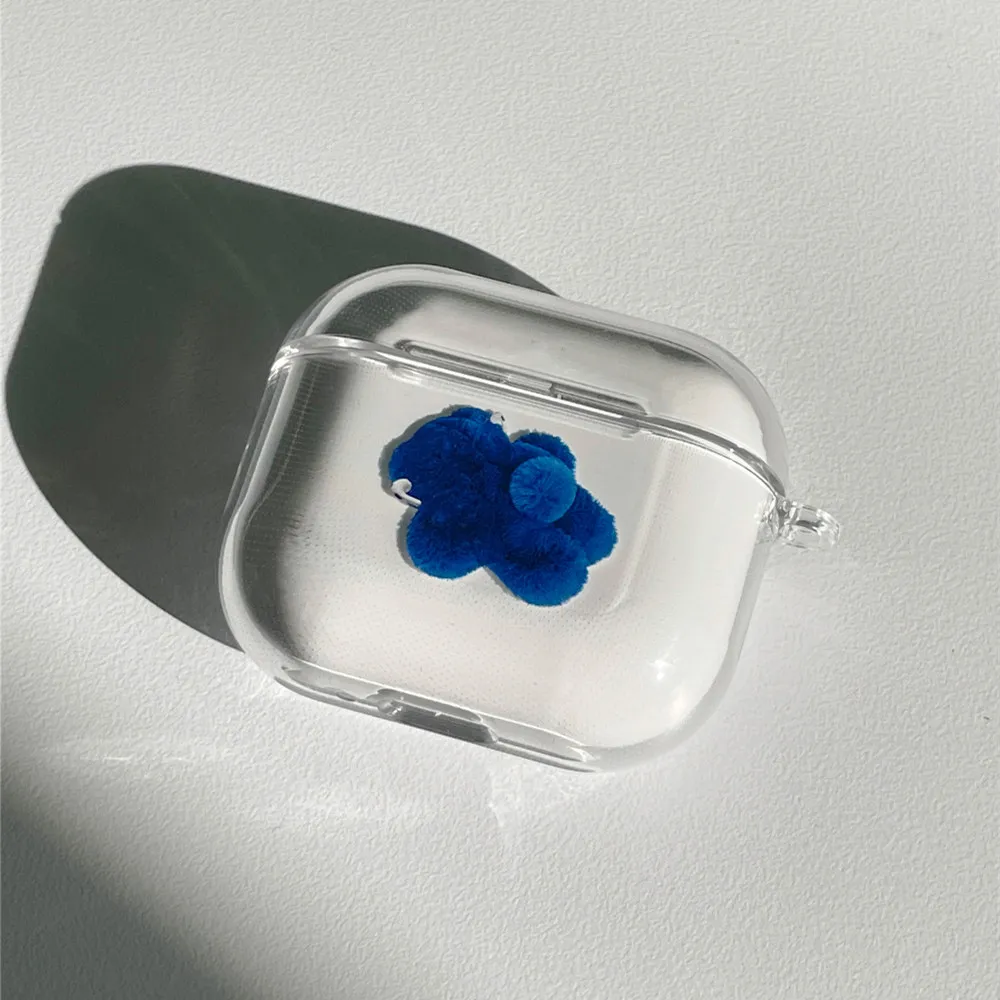 Милый мягкий чехол для Airpods с голубым медведем для Apple Airpods 1, 2, 3, мягкий силиконовый чехол, прозрачный силиконовый чехол для наушников Airpods Pro