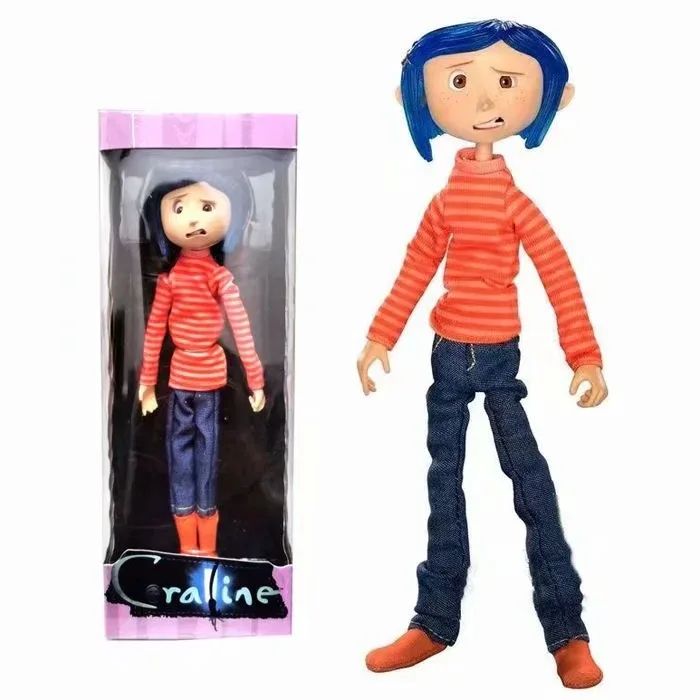 NECA Coraline Anime Figure Raincoat Sweater In Striped Shirt Toy LA Girl Action Figurine Statue Decor Collection Model Doll Gift