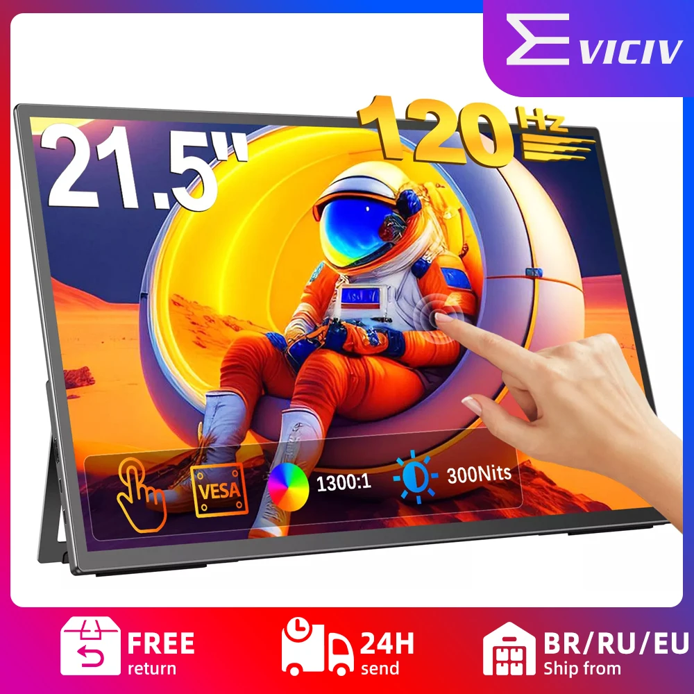 

EVICIV 21.5” 120HZ Touchscreen Portable Monitor 1300:1 with HDMI Type C External Gaming Display For Laptop Mini PC Steamdeck MAC