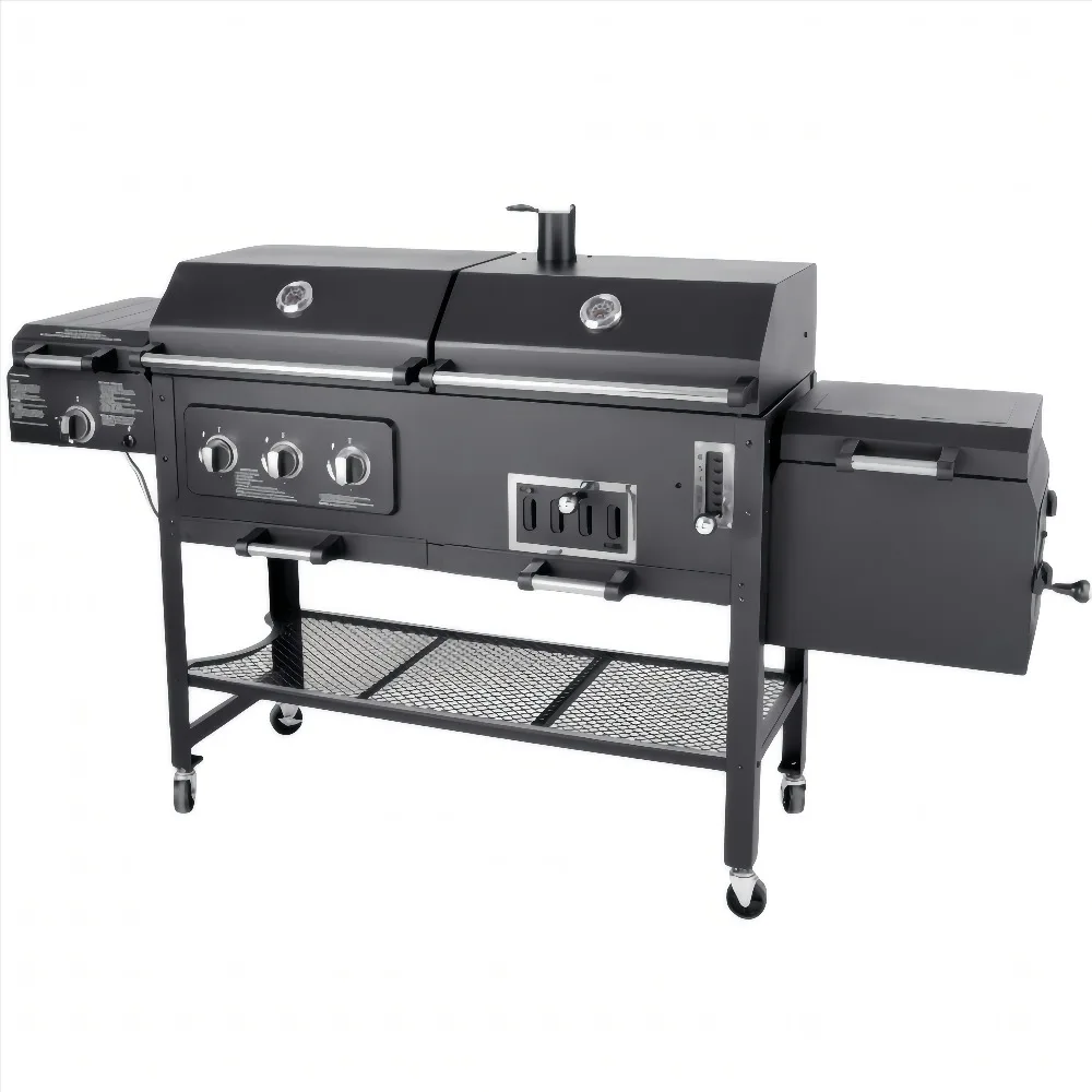 Outdoor Kitchen 3 Burners Gas Grill, Charcoal Smoker, Large BBQ Barbecue Machine, Cooking Grills