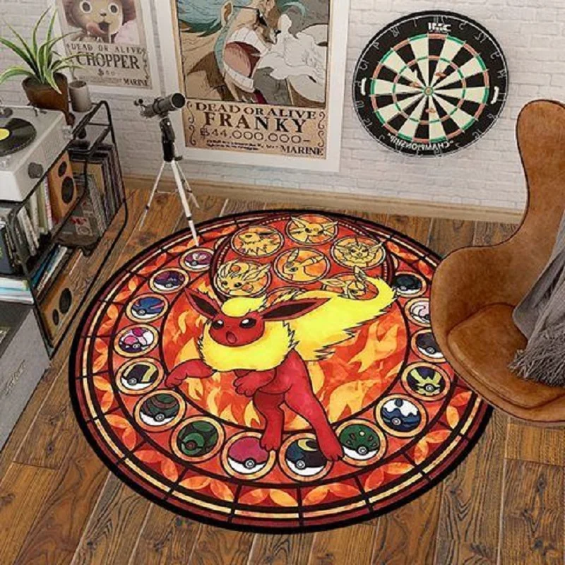 Cartoon Anime Pokemon Crystal Velvet Carpet Circular Floor Mat Non Slip Floor Mat Living Room Bathroom Bedside Rug Home Decor