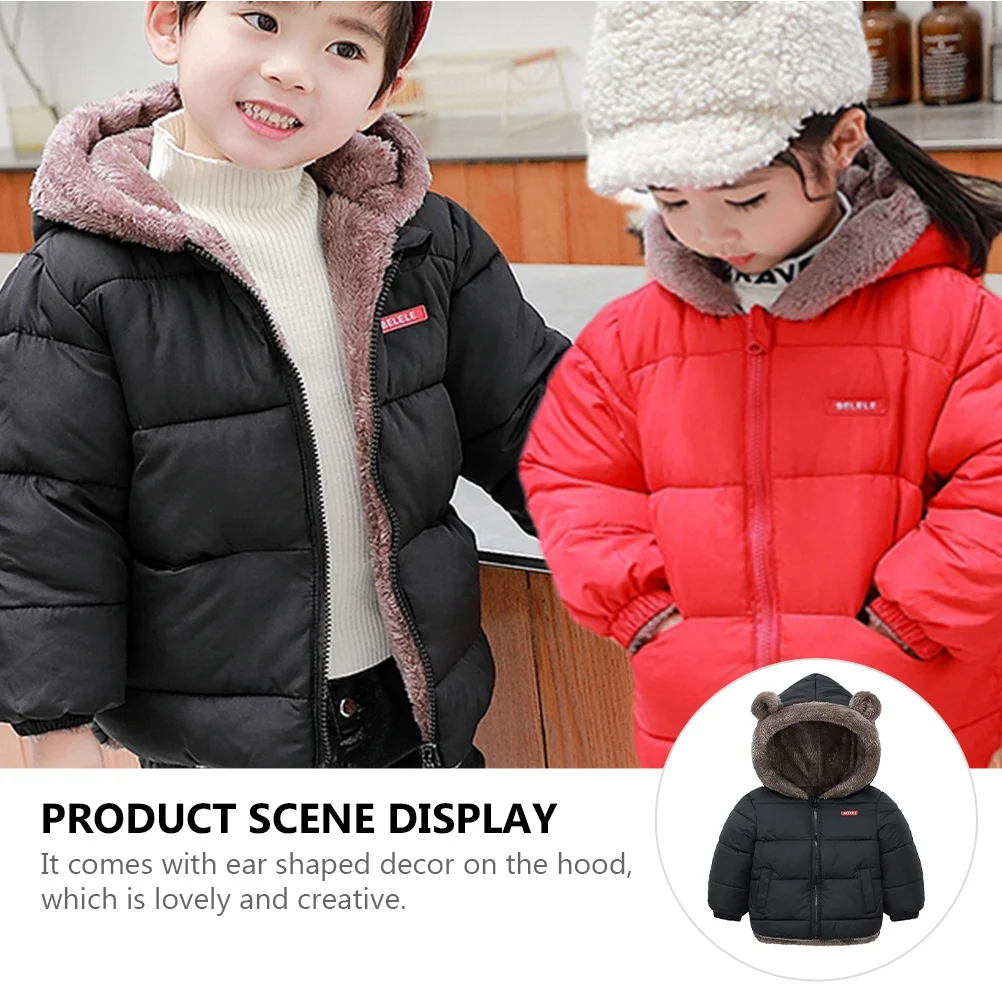 معطف مبطن بالقطن للأطفال، سترة شتوية سميكة، ملابس دافئة بغطاء للرأس، تصميم مناسب تمامًا لقضاء عطلة المدرسة في الهواء الطلق