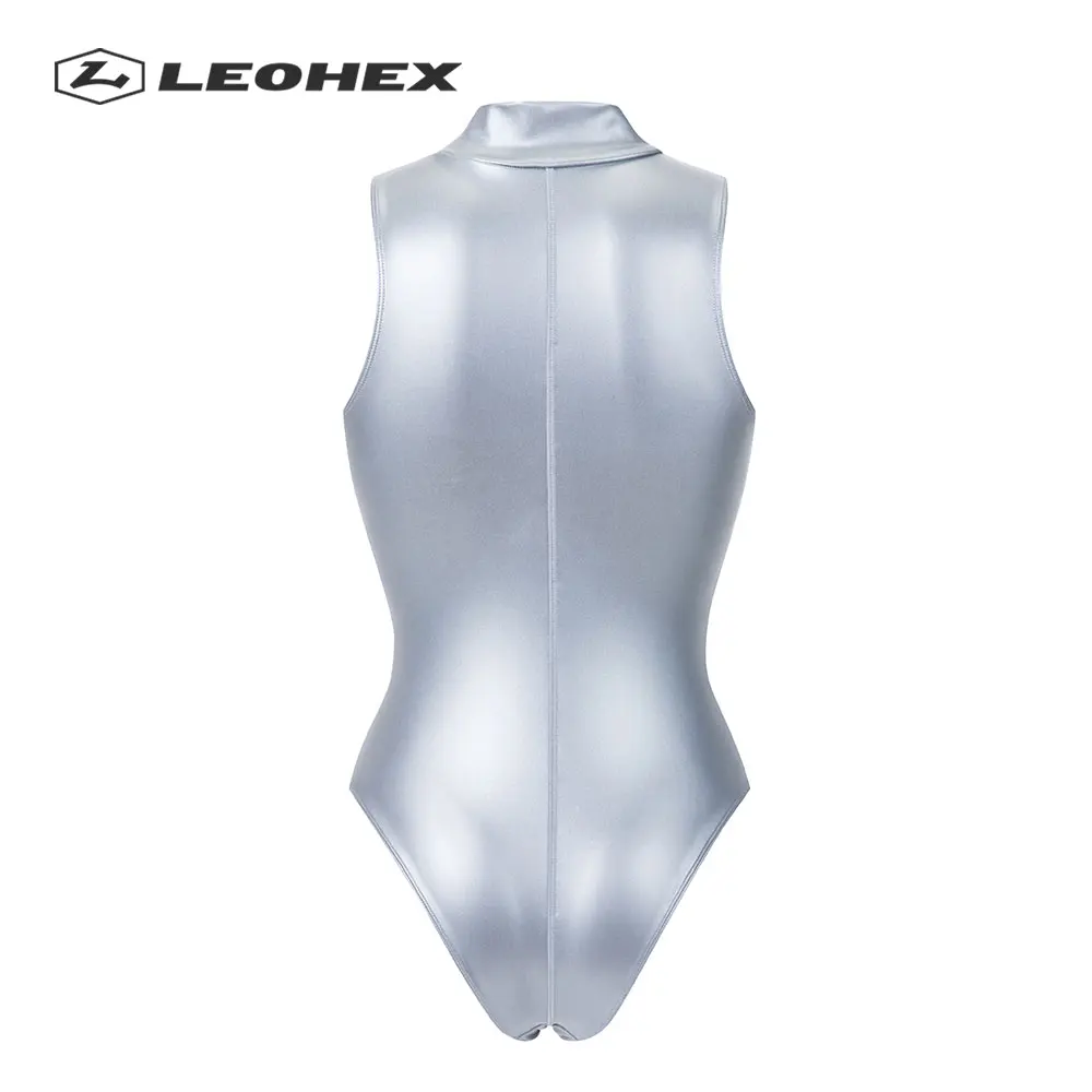 LEOHEX Sexy Matte Front Zipper Leotards Sleeveless Bodysuit High Cut Women Swimsuits Japanese Bathing Suits One Piece Swimwear