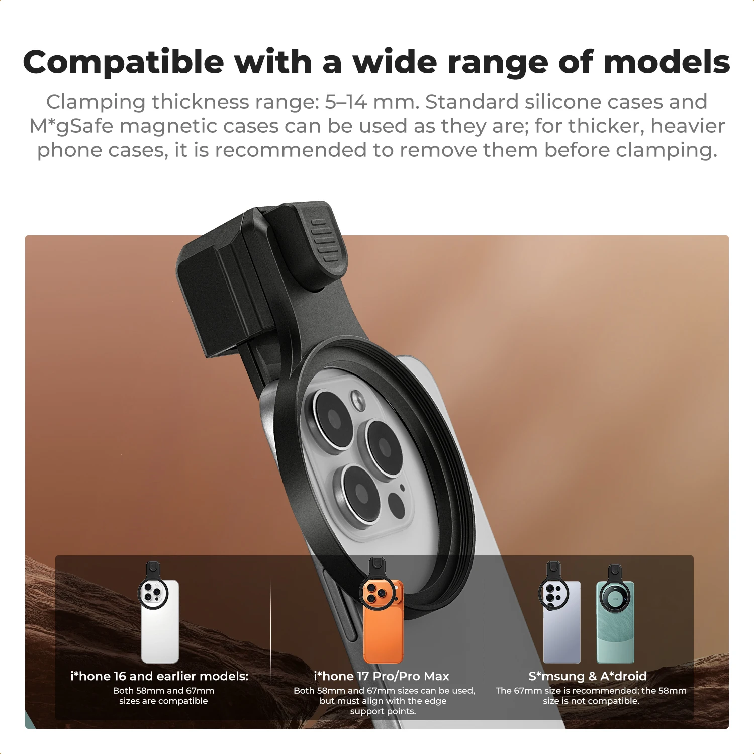 Picture 6: K&F CONCEPT ND100000 Solar Eclipse Smartphone Filter 58mm 67mm Universal Snap-on Mobile Clip Adapter for iPhone Xiaomi Samsung