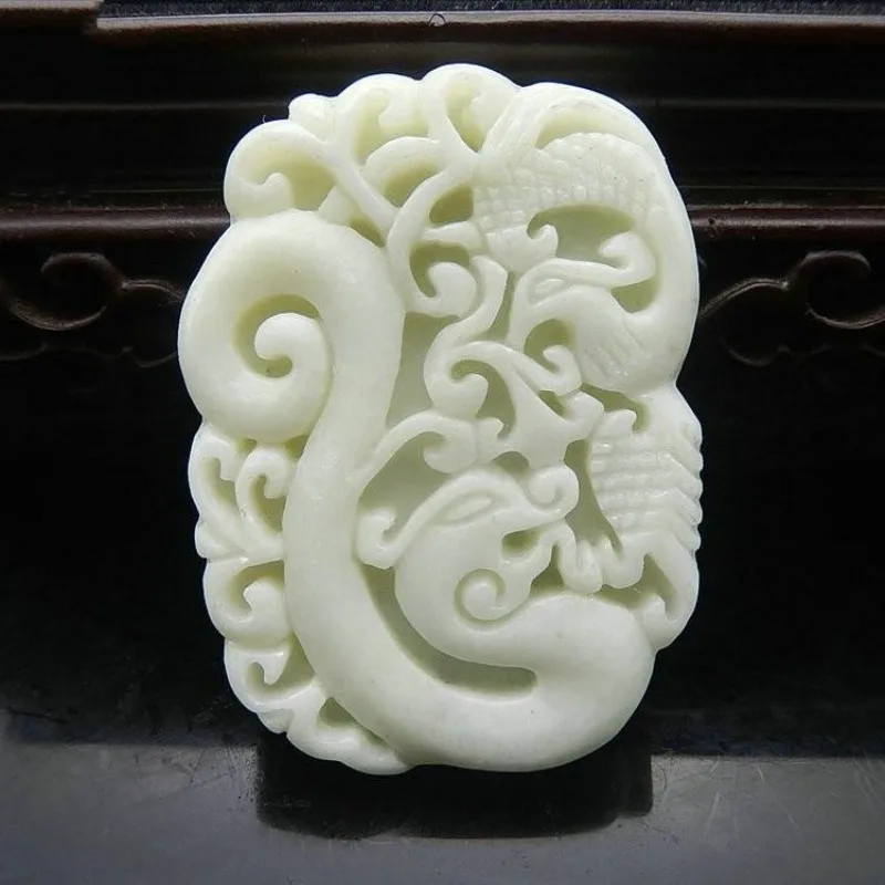 

Natural Lantian Jade Hand -carved Dragon and Phoenix Pendant Fashion Boutique Jewelry Men's and Women's Loan Chain Gifts