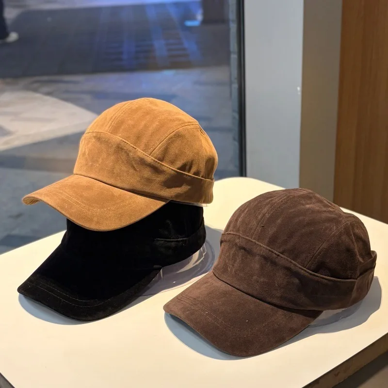 Vintage Suede Baseball Cap Thermal Warm Soft Retro Dad Hat Adjustable Unisex Casual Headwear for Men Women Autumn Winter