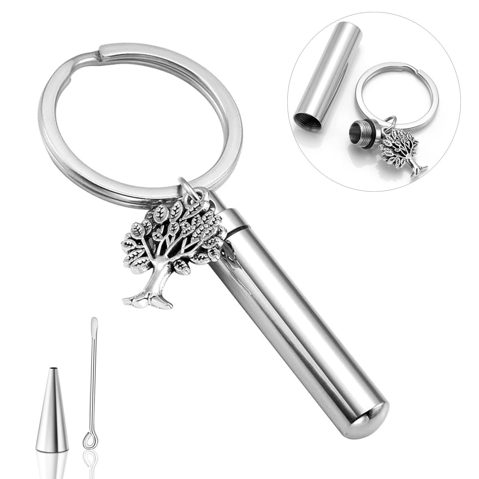 

Custom Engraving Stainless Steel Tree Life & Cylinder Locket Cremation Urn Keychain Keepsake Ashes Memorial Jewelry Dropship