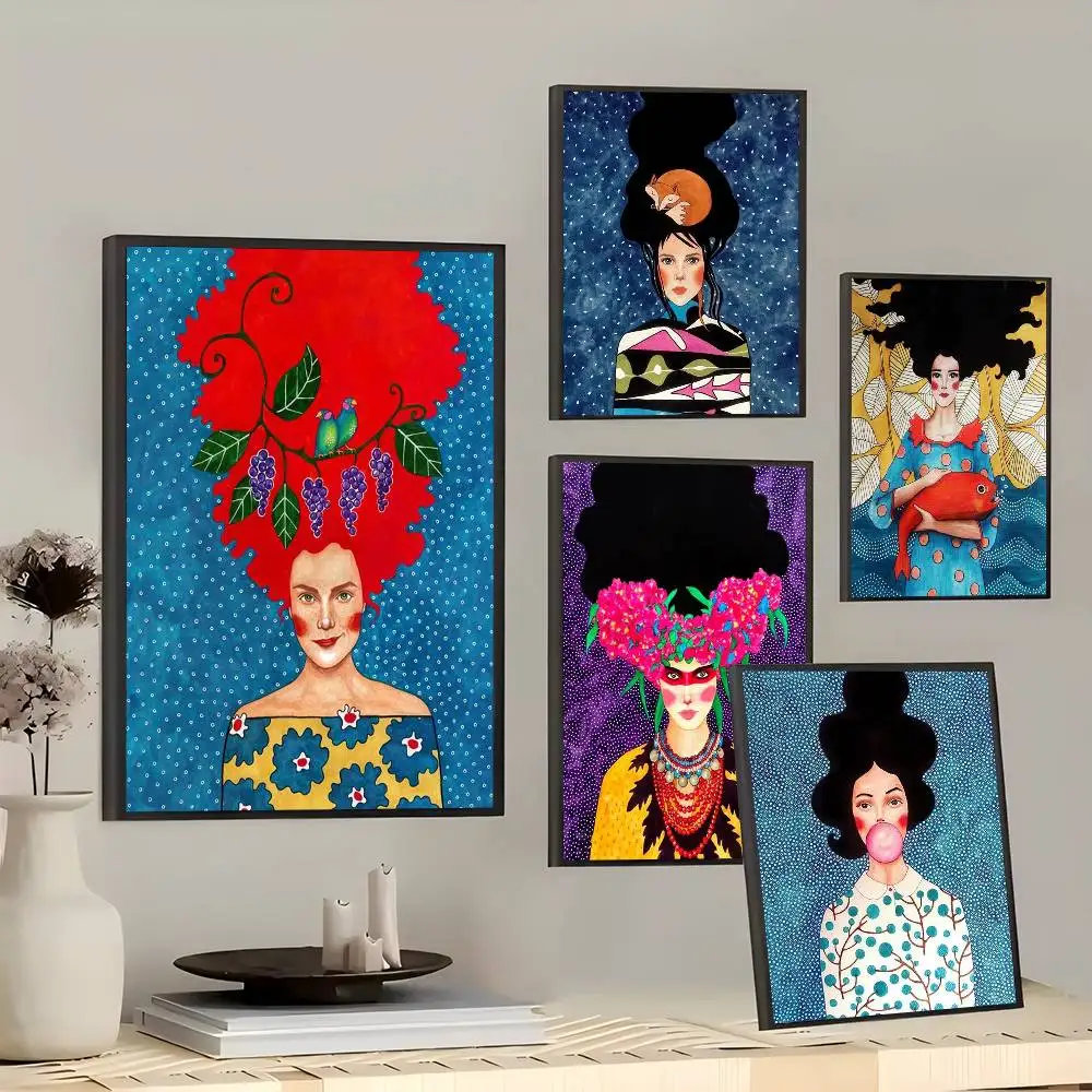 Retro Abstract Girl Hair Posters Living Room Bar Cafe Quality Canvas Vintage Style Comics Painting Art Home Wall Decor Picture