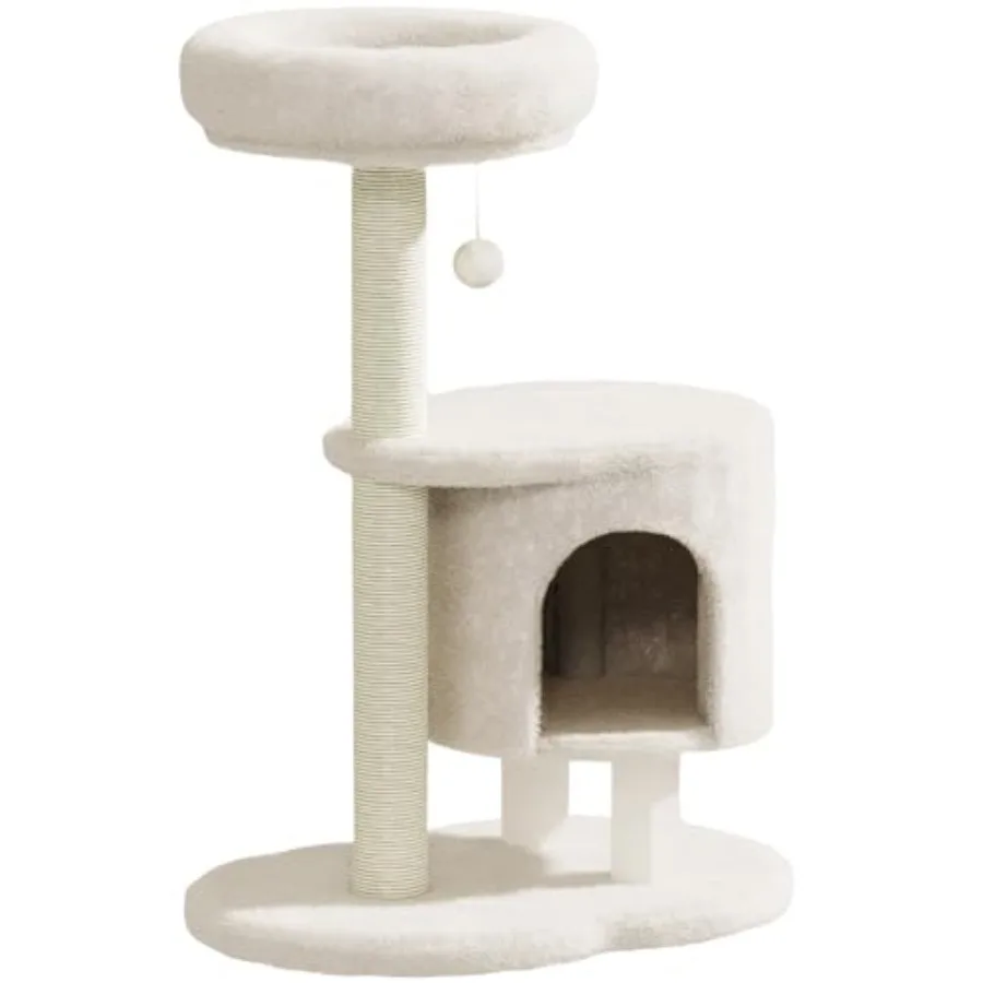 

Cat Tree 34.3 Inches Cat Tower with Scratching Post Condo Interactive Hanging Ball Plush Perch for Indoor Large Cats Beige
