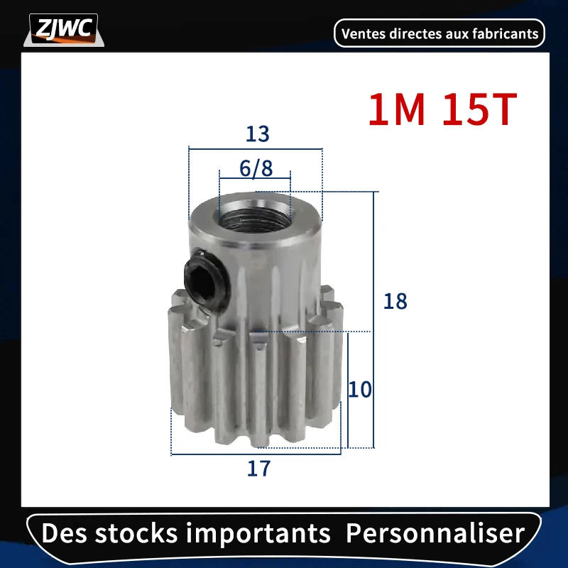 Engrenage à engrenage droit pour moteur, matériau en acier 45 #, engrenage en métal de haute qualité pour moteur, dents 1M15T, alésage 5mm, 9mm, 6/6mm, 8mm, 1 modèle Contin15