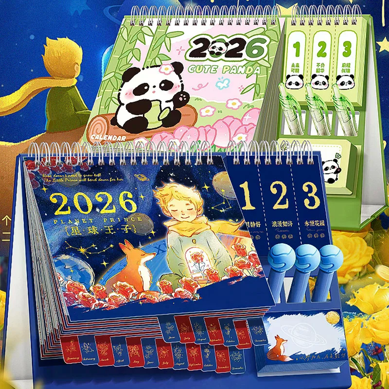 

2026 New Desk Calendar Multi-functional Desktop Calendar Creative Cartoon Holiday Countdown Notebook Daily Schedule Planner