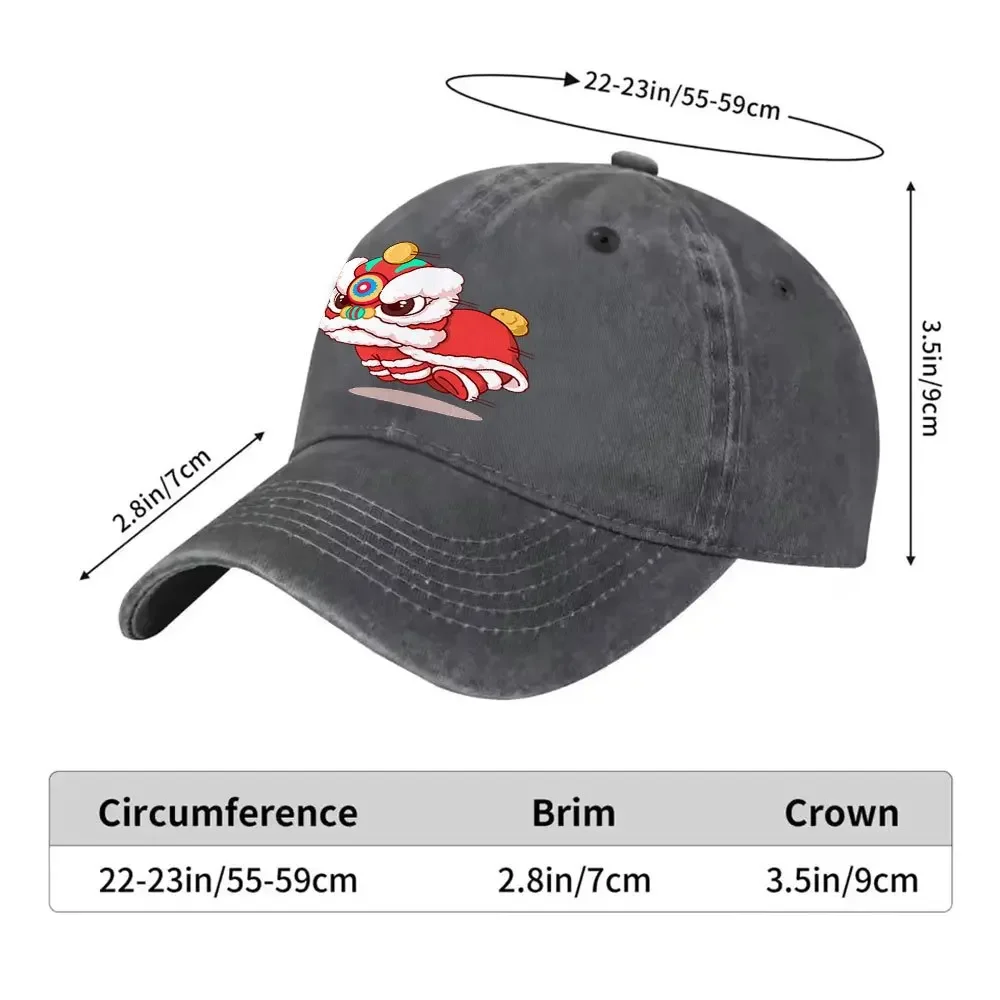 1pc Unisex National Tide Lion Dance Cartoon Retro Washed Baseball Cap - Men'S Trendy Hat - Versatile Duck Tongue Cap - Fun Print