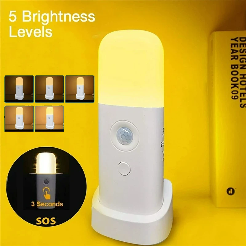 Motion Sensor Night Light Indoor USB Rechargeable Dimmable LED Light Portable Motion Activated Night Lamp for Kids Room Bedroom