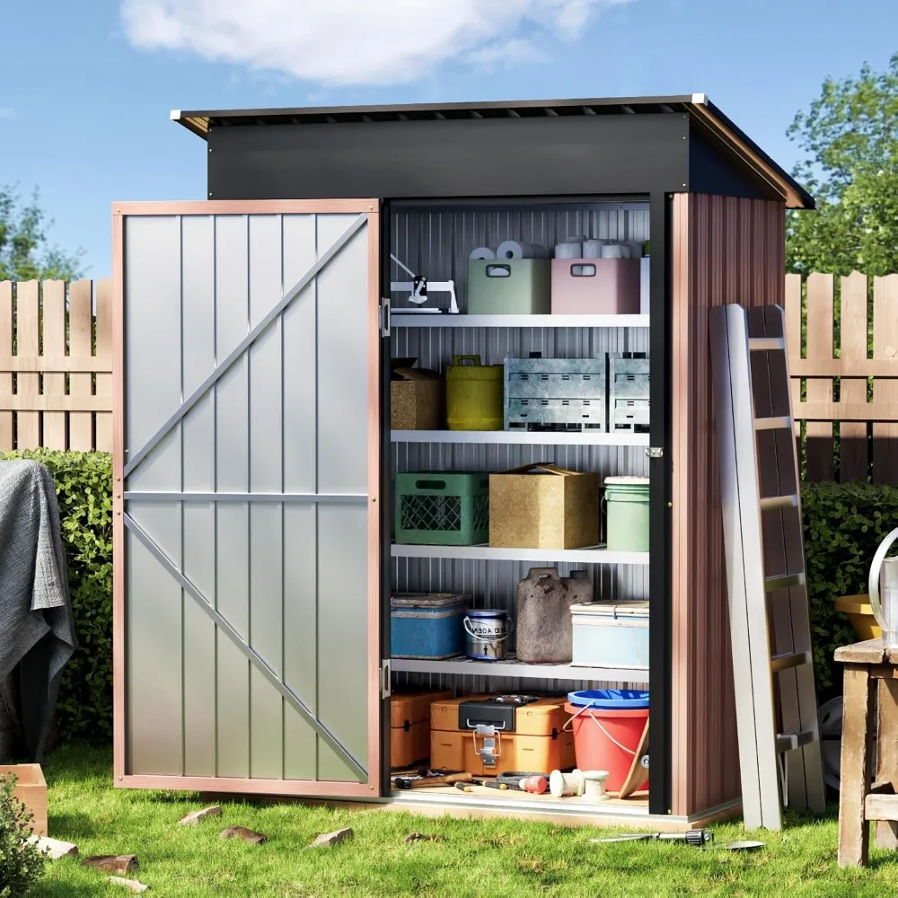 

5X3X6.1FT Outdoor Steel Storage Shed with Frame Floor & Lockable Door,Tool Shed with Sloping Roof, Anti-Corrosion Metal Shed