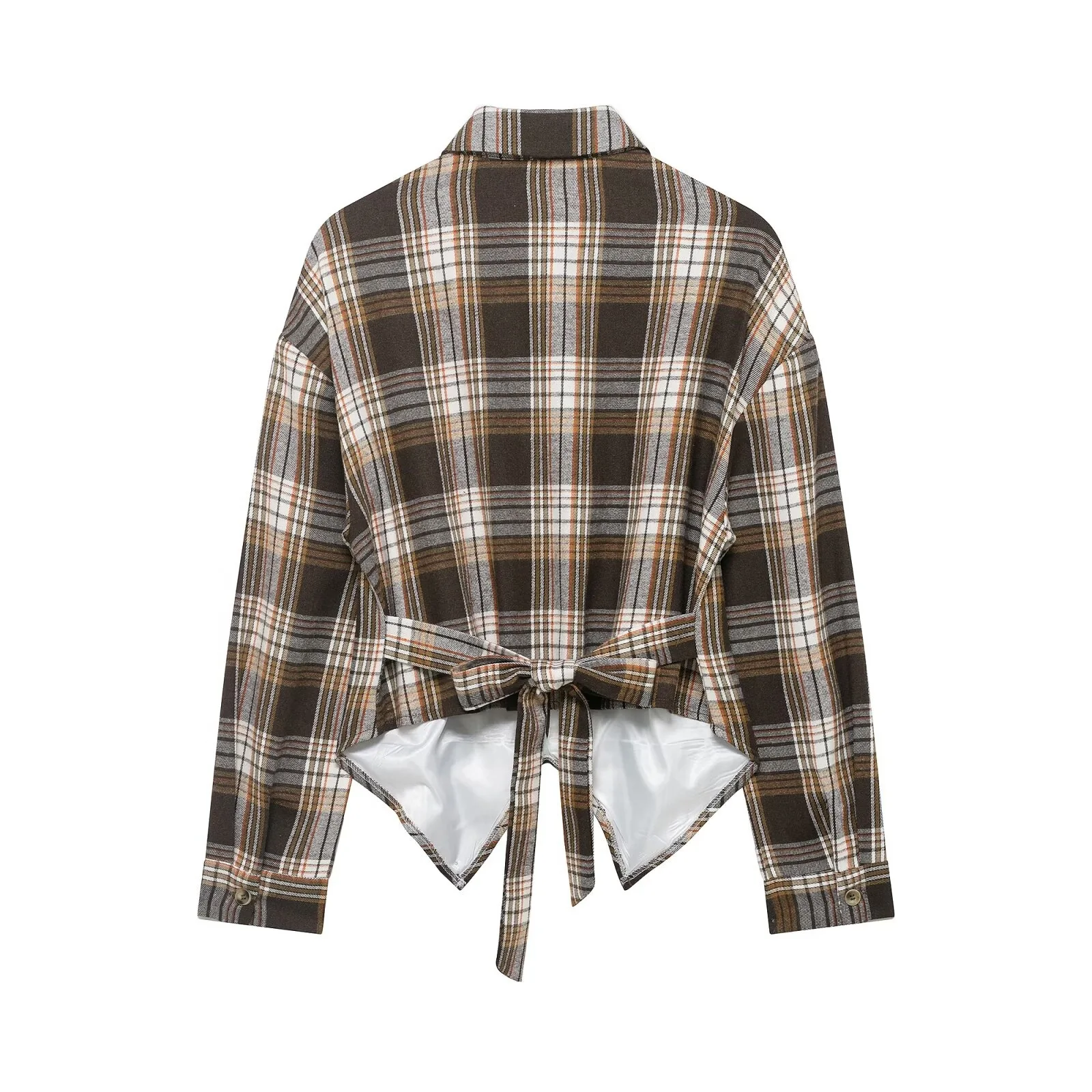 Withered European And American Style Fashionable Lapel Long Sleeved Slimming Plaid Printed Shirt Woman Clothes Shirts