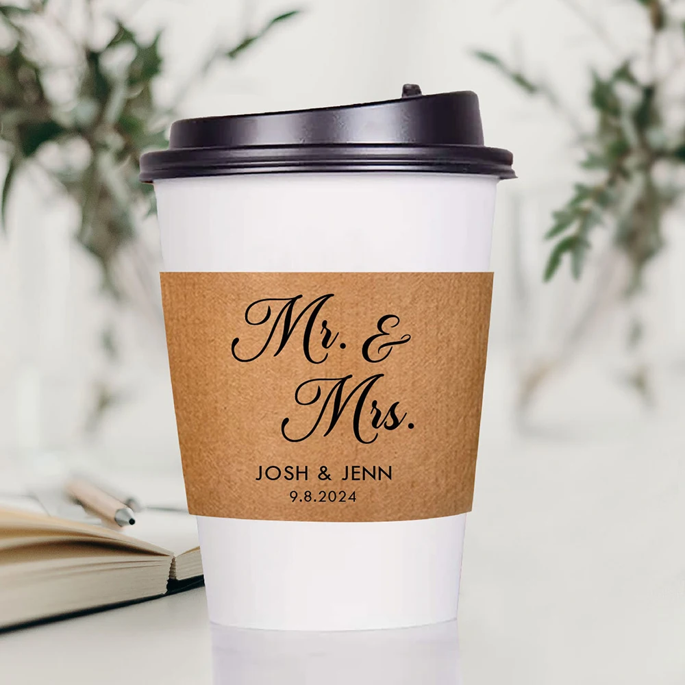 

20pcs Personalized Paper Coffee Cup Sleeves Custom Wedding Coffee Cups Wedding Disposable Paper Cup Sleeves for Hot Beverages
