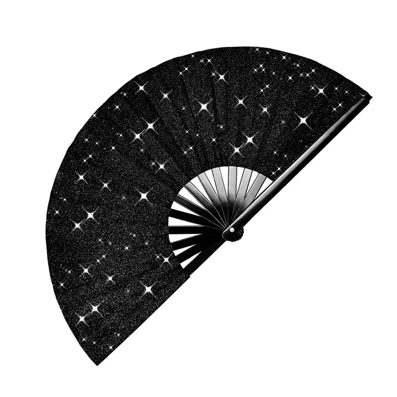 A24F-Glitter-ventilador de mano plegable grande Rave para hombres/mujeres, ventilador de mano para EDM, Festival, Club, fiesta, baile