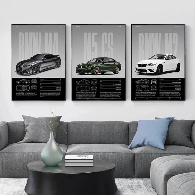 الموضة الشهيرة الفاخرة سيارة المنافسة M4 M3 السوبر الشمال المشارك حائط لوح رسم الفن صور المنزل النوم ديكور غرفة نوم #2