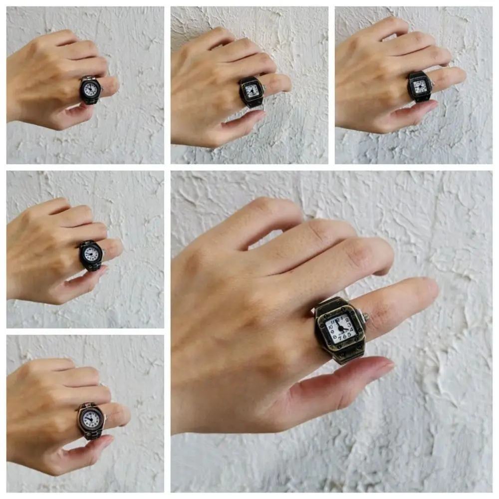 Cool Vintage Rings Jewelry Clock Punk Alloy Roman Quartz Watch Creative Heart Shape Finger Watch Ring Couple