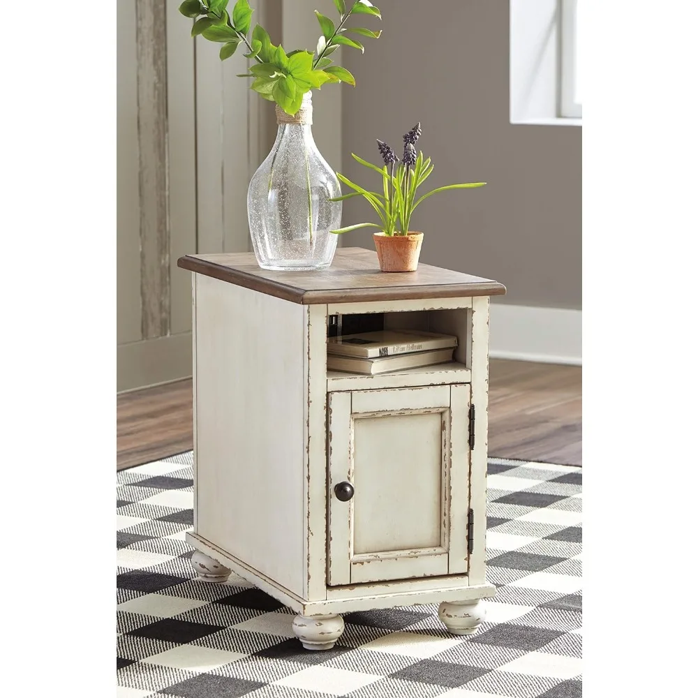 Realyn French Country Chair Side End Table with Outlets & USB Ports, Cream