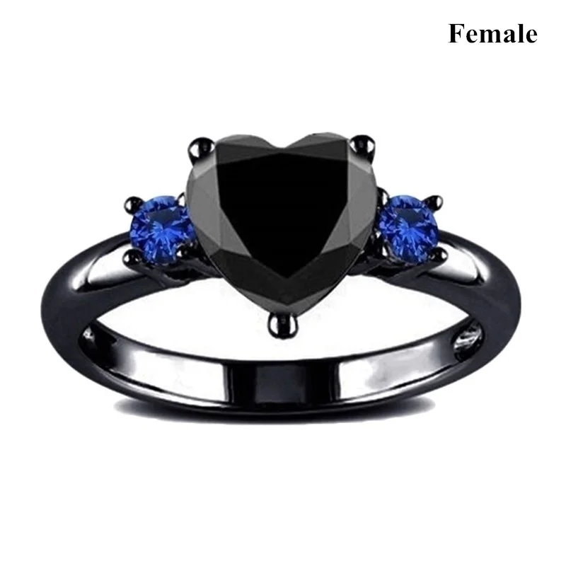 

Popular Couple Romantic Couple Ring Fashion Jewelry Anniversary Wedding Black Heart Cubic Zirconia Ring Set Lover Gift