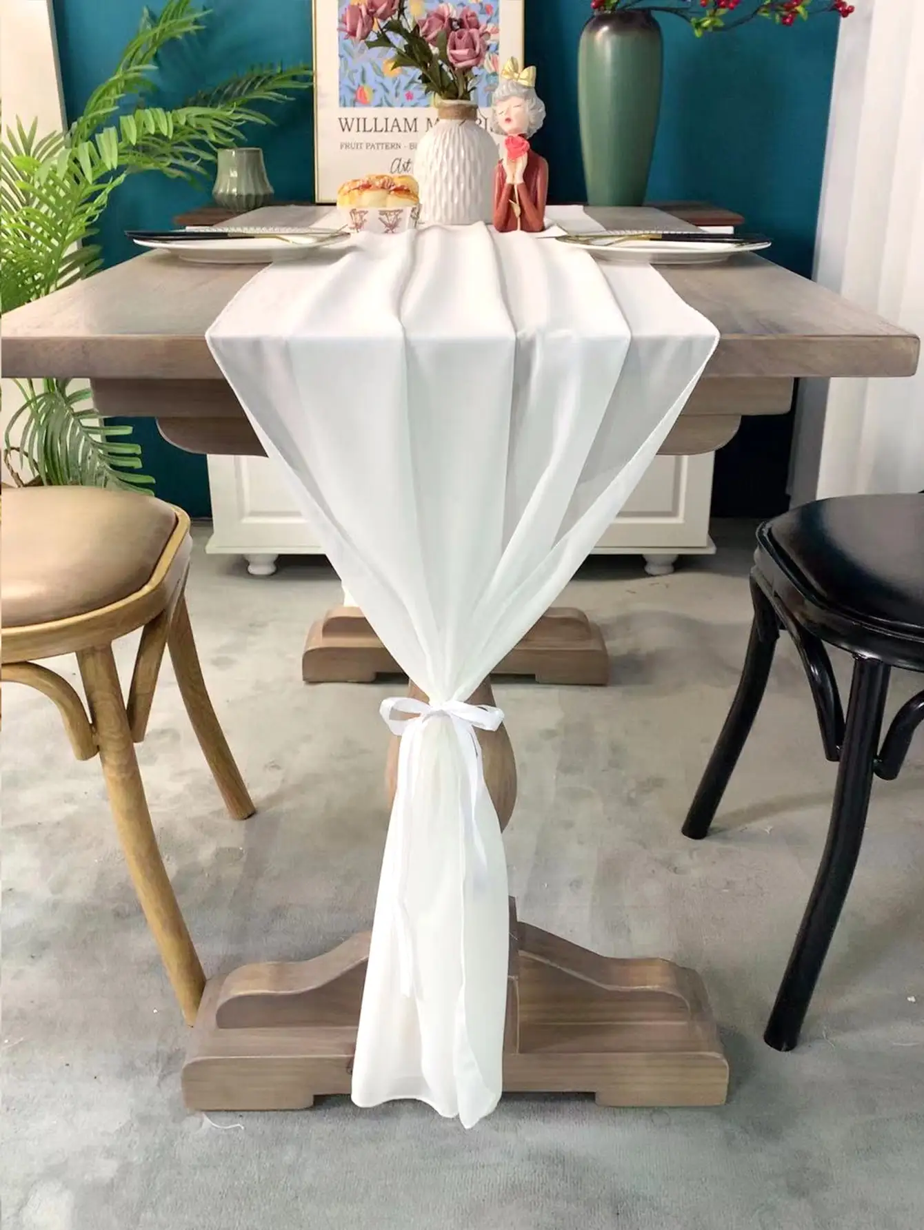 White Chiffon Table Runner for Wedding - White Table Runner, Sheer Party Decor, Rustic Runners for Bridal Baby Shower Decoration