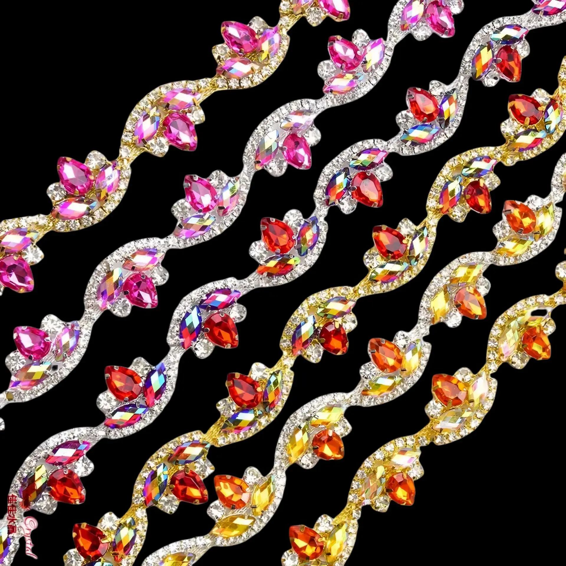 

Multi-color Flower-shaped Rhinestone Claw Chain for DIY Wedding Dress Apparel Jewelry Trimming Accessories