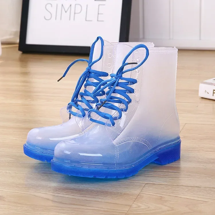 Fashion Transparent Rain Boots Women PVC Platform Rain Shoes 2024 Autumn New Slip on Ankle Boots Boots for Women Waterproof Work