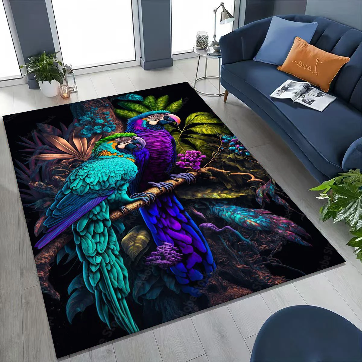 Colorful Tropical Parrot Macaw Natural Birds Art Rug for Bedroom Living Room Sofa Home Doormat Decor,Large Non-slip Floor Mat