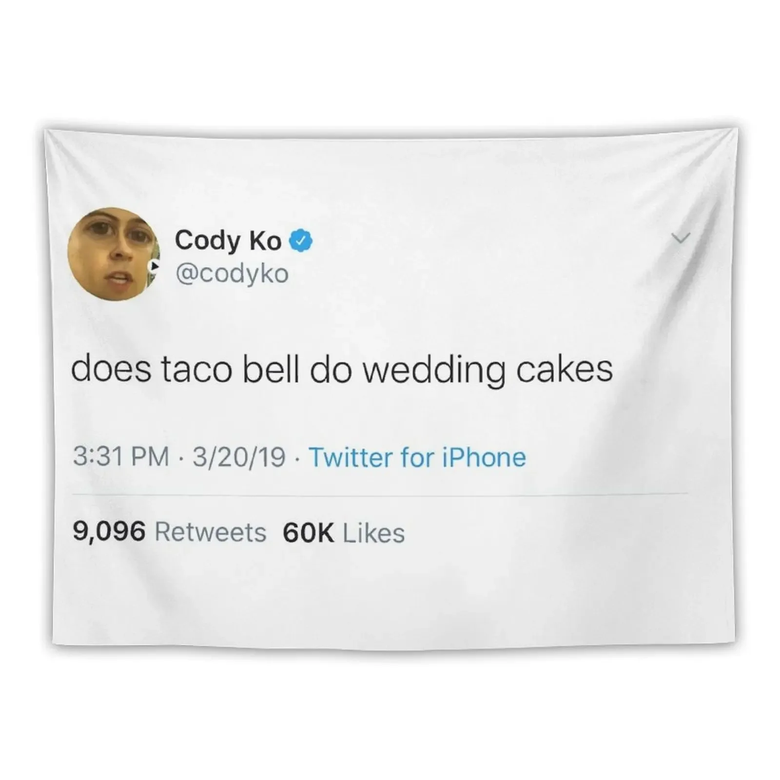 Cody Ko Taco Bell Tweet Tapestry Bed Room Decoration Decorative Wall Carpet Wall Tapestry