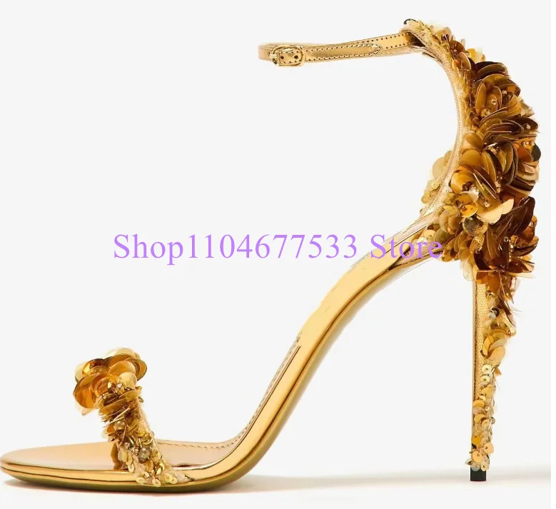 

Новые женские сандалии золотого цвета с блестками, пикантные женские сандалии-гладиаторы на тонком каблуке, модные женские вечерние модельные туфли-лодочки