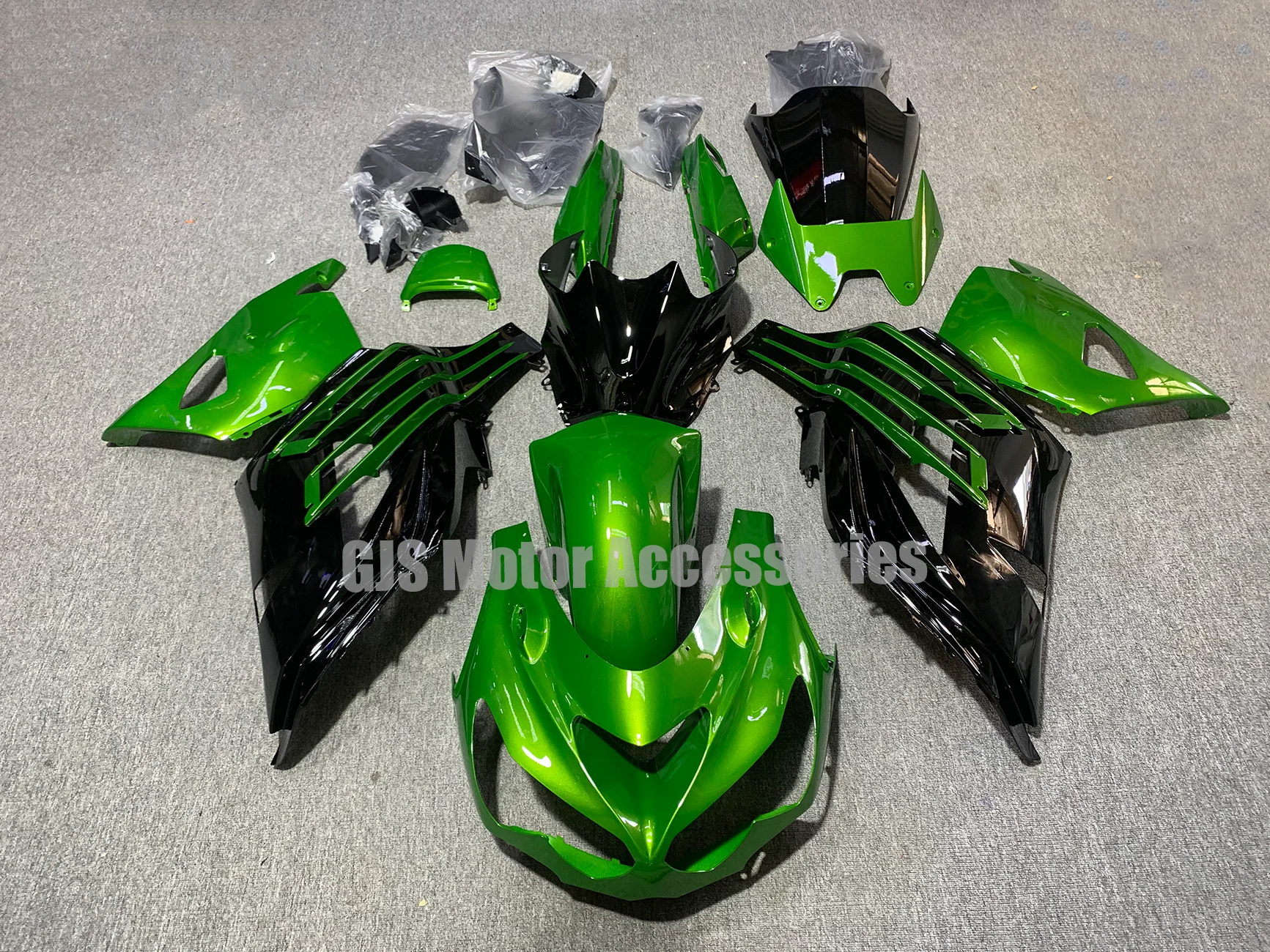 Kit de Carenado Completo para Motocicleta Kawasaki Ninja ZX 14R 14R ZZR1400 2012 2013 2014 2015, Carrocería de Inyección ABS, Verde y Negro TS