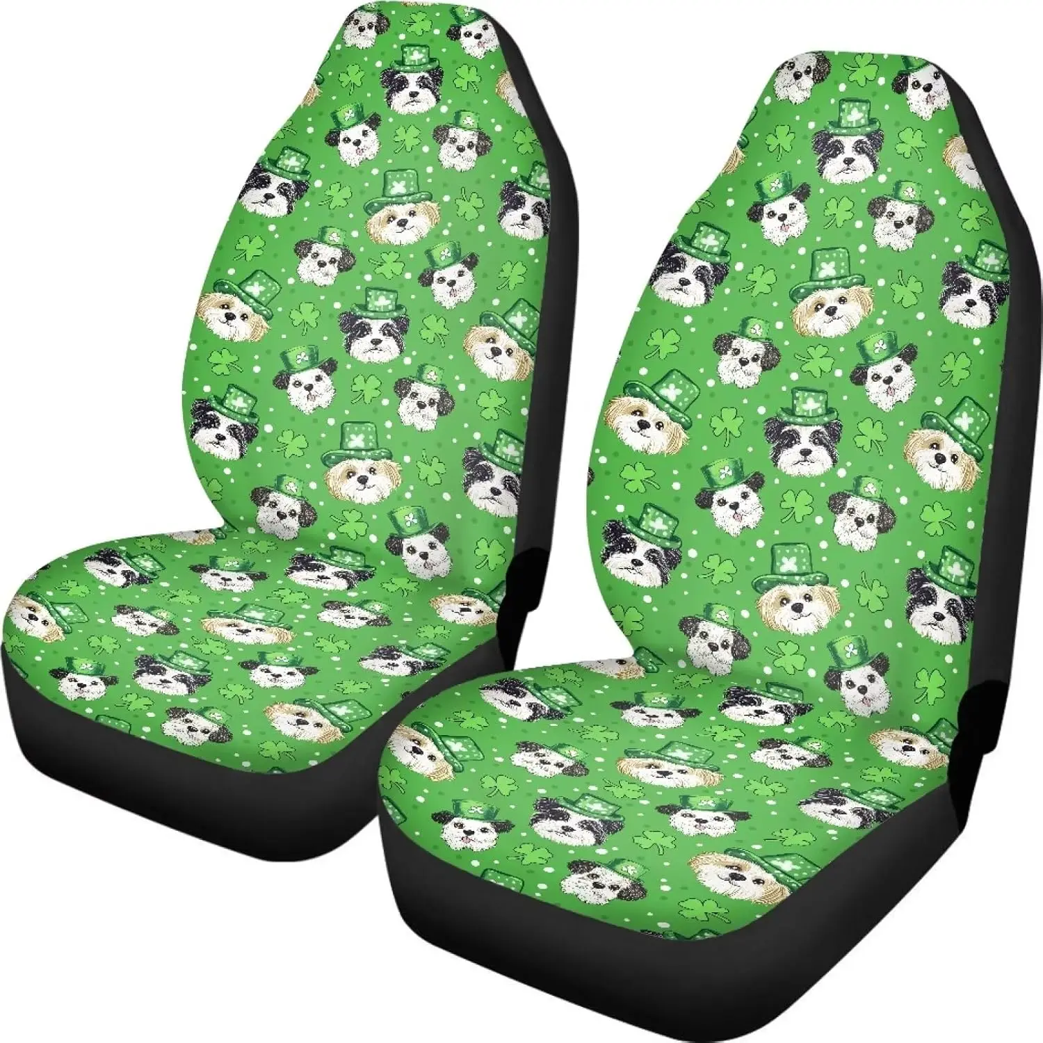 St.patrick Dog Clovers Car Seat Cover for Front Seat 2 Pcs Breathable Auto Seat Cushion Covers Vehicle Interior Accessories