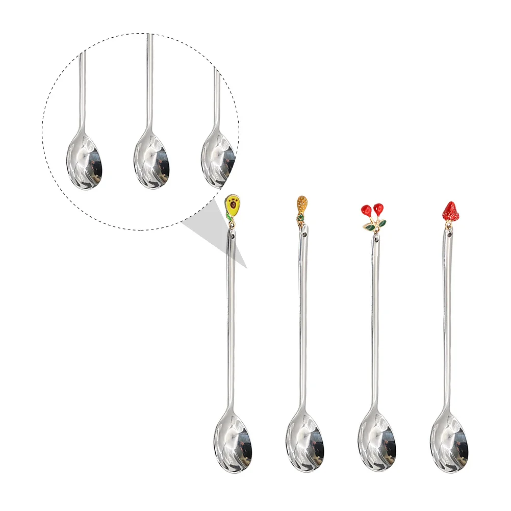 

4Pcs Stainless Steel Dessert Spoons Fruit Pendant Hanging Decor Mixing Spoons Coffee Elegant Tableware Stainless Steel Tableware