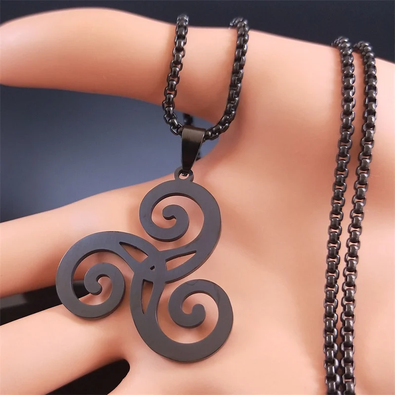 Goth Triquetra Triskelion Triskele Necklace Stainless Steel Celtic Knot Necklaces Amulet Irish Knots Jewelry Teen Wolf N8573S03